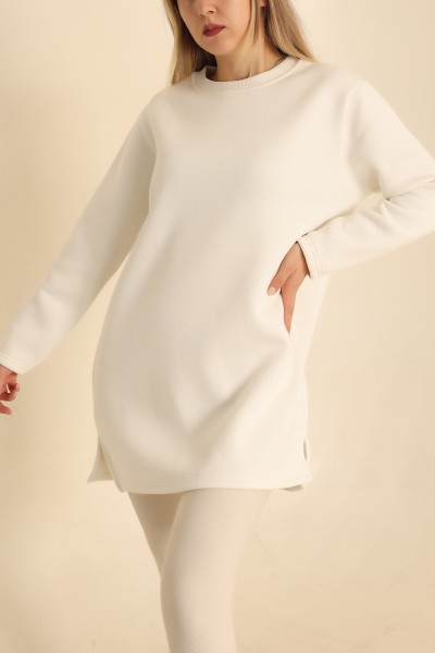 Beyaz Şardonlu Sweat Tunik 217001