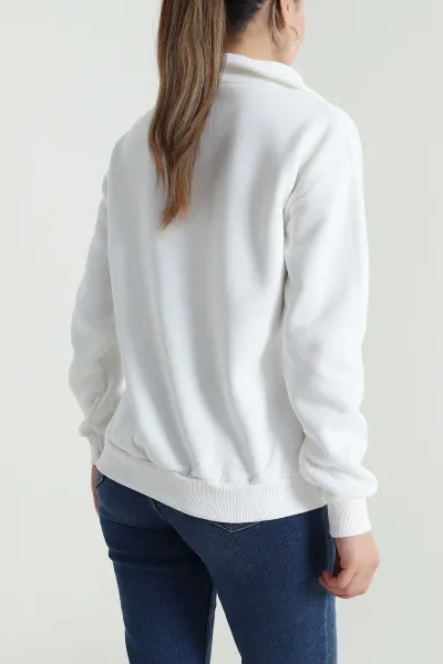 Beyaz Şardonlu Üç İp Kadın Sweat 484596