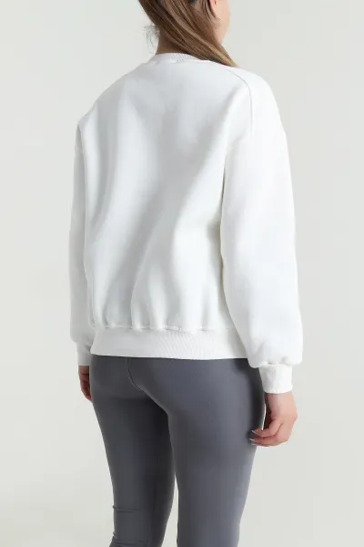 Beyaz Şardonlu Üç İp Kadın Sweat 485105
