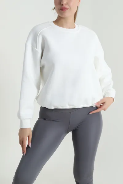 Beyaz Şardonlu Üç İp Kadın Sweat 485105