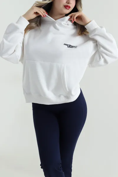 Beyaz Şardonsuz Üç İp Kadın Fermuarsız Sweat 498039