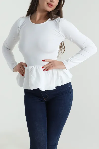 Beyaz Saten Garnili Scuba Kadın Bluz 493583
