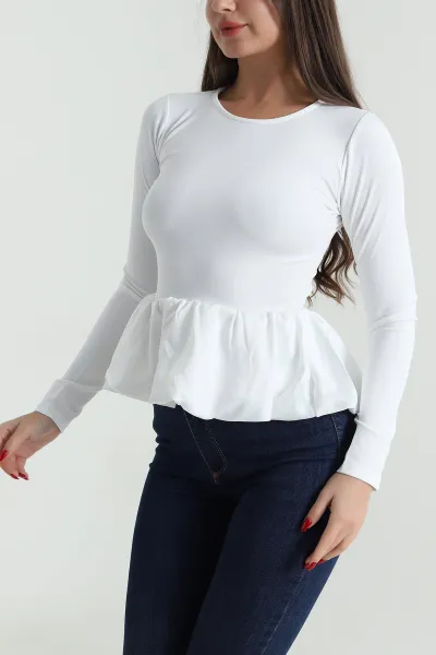 Beyaz Saten Garnili Scuba Kadın Bluz 493583