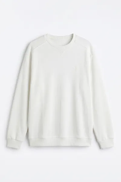 Beyaz Selanik Bisiklet Yaka Erkek Sweatshirt 494737