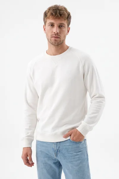 Beyaz Selanik Bisiklet Yaka Erkek Sweatshirt 494737