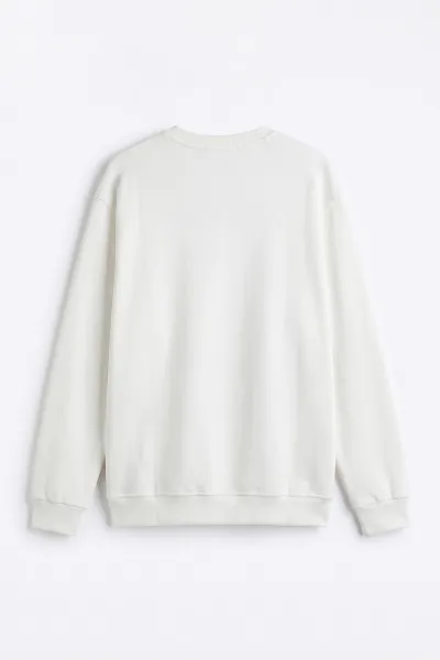 Beyaz Selanik Bisiklet Yaka Erkek Sweatshirt 494737