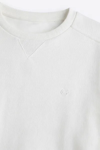 Beyaz Selanik Bisiklet Yaka Erkek Sweatshirt 494737