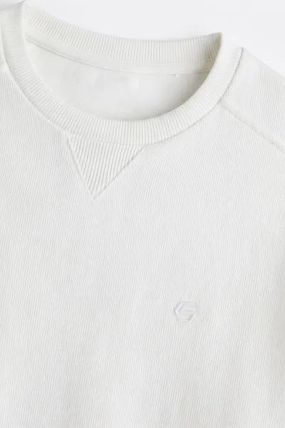 Beyaz Selanik Bisiklet Yaka Uzun Kol Erkek Sweatshirt 494512