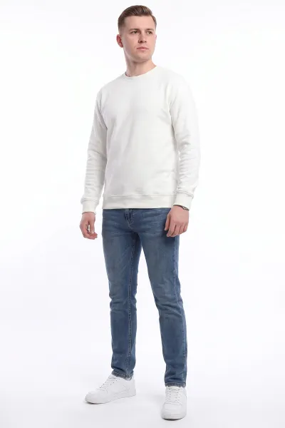 Beyaz Selanik Bisiklet Yaka Uzun Kol Erkek Sweatshirt 494512