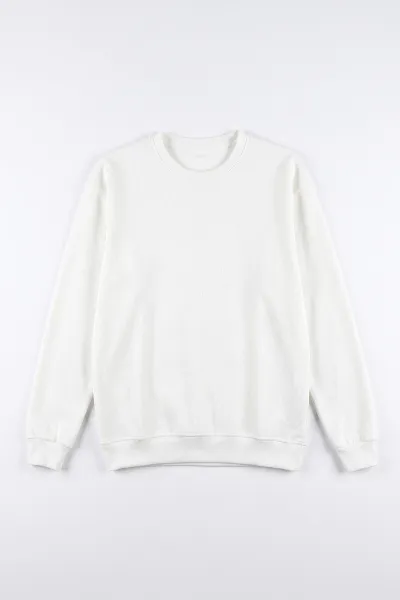 Beyaz Selanik Bisiklet Yaka Uzun Kol Erkek Sweatshirt 494512