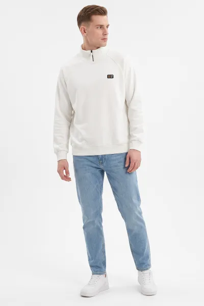 Beyaz Selanik Yarım Fermuarlı Boğazlı Erkek Sweat 497736