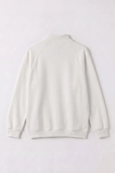 Beyaz Selanik Yarım Fermuarlı Boğazlı Erkek Sweat 497736