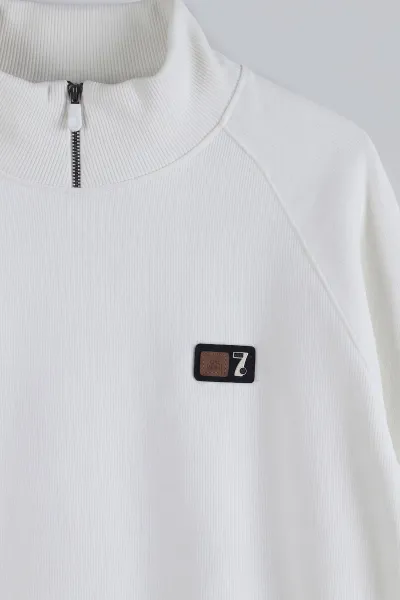 Beyaz Selanik Yarım Fermuarlı Boğazlı Erkek Sweat 497736