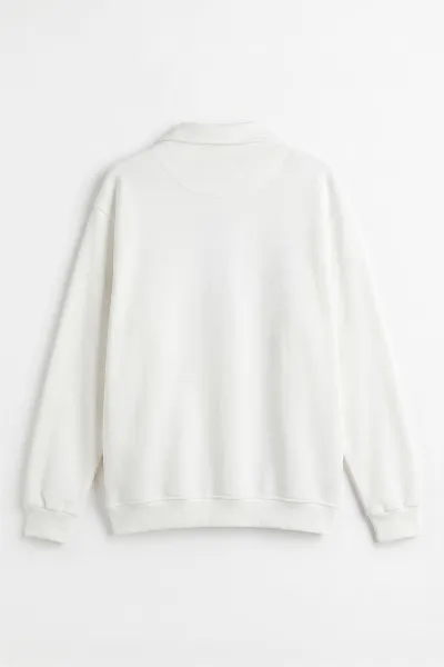 Beyaz Selanik Yarım Fermuarlı Polo Yaka Erkek Sweatshirt 494488