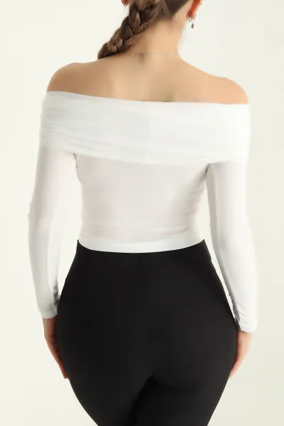 Beyaz Sendy Kumaş Madonna Bluz 294436