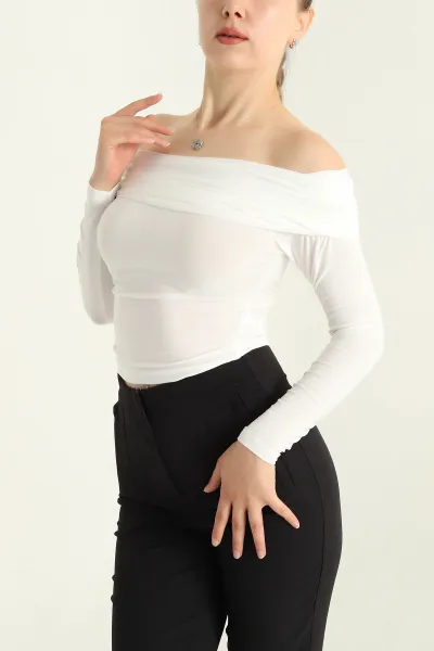 Beyaz Sendy Kumaş Madonna Bluz 294436