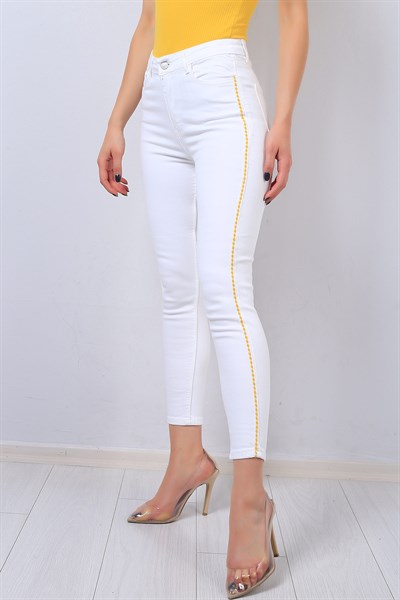 Beyaz Şerit Detay Likralı Kot Pantolon 14452B