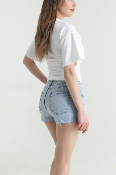 Beyaz Serpme Taşlı Oysho Kadın Bluz 464707