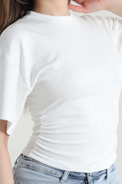 Beyaz Serpme Taşlı Oysho Kadın Bluz 464707