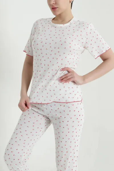 Beyaz Sıfır Yaka Pointel Kadın Pijama Takımı 461853