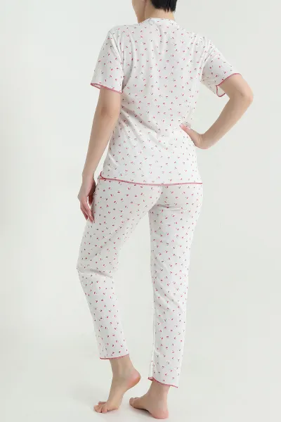 Beyaz Sıfır Yaka Pointel Kadın Pijama Takımı 461853