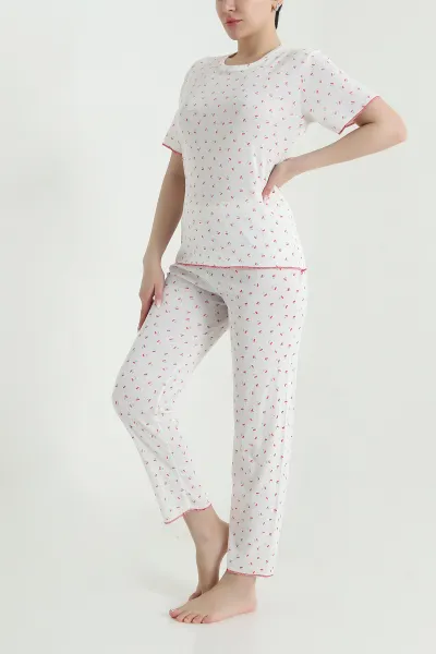 Beyaz Sıfır Yaka Pointel Kadın Pijama Takımı 461853