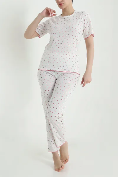 Beyaz Sıfır Yaka Pointel Kadın Pijama Takımı 461853