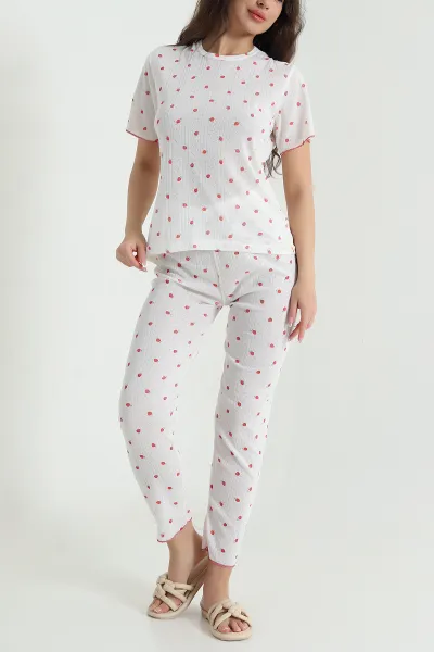 Beyaz Sıfır Yaka Pointel Kadın Pijama Takımı 461857