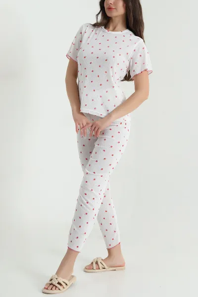 Beyaz Sıfır Yaka Pointel Kadın Pijama Takımı 461857