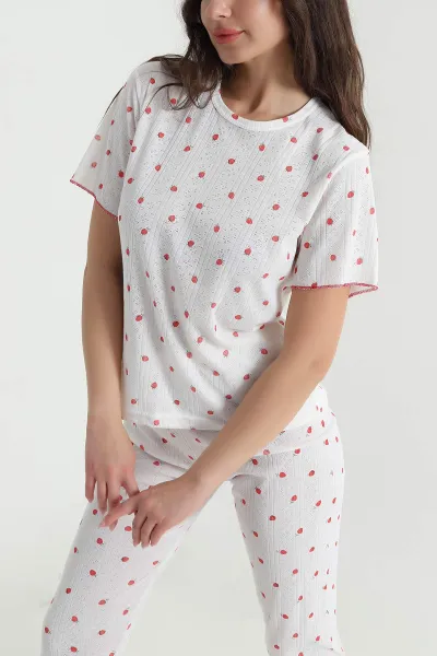 Beyaz Sıfır Yaka Pointel Kadın Pijama Takımı 461857
