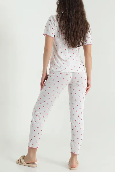 Beyaz Sıfır Yaka Pointel Kadın Pijama Takımı 461857