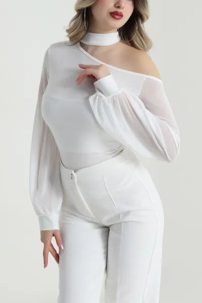 Beyaz Şifon Kol Sandy Kadın Bluz 491344