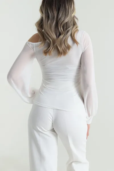 Beyaz Şifon Kol Sandy Kadın Bluz 491344