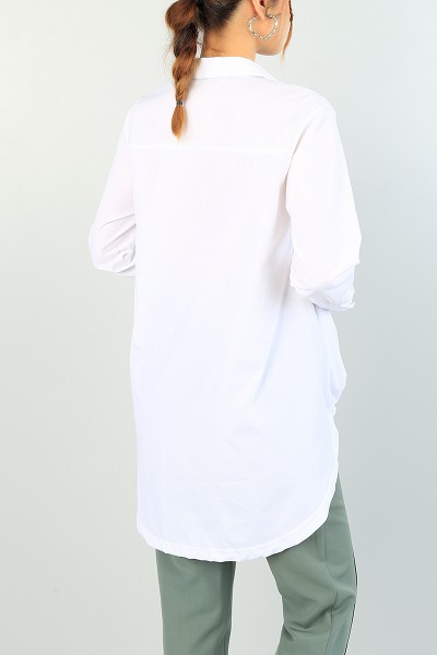 Beyaz Sıkmalı Tasarım Poplin Tunik 70945