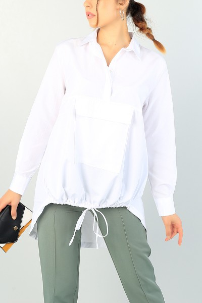 Beyaz Sıkmalı Tasarım Poplin Tunik 70945