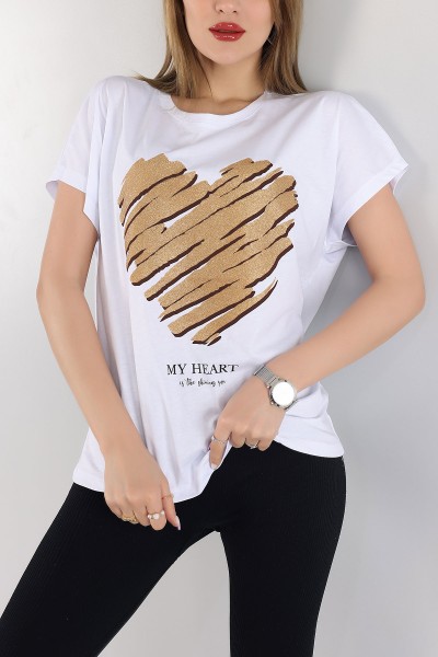 Beyaz Sim Baskılı Tasarım Bayan Tişört 166338