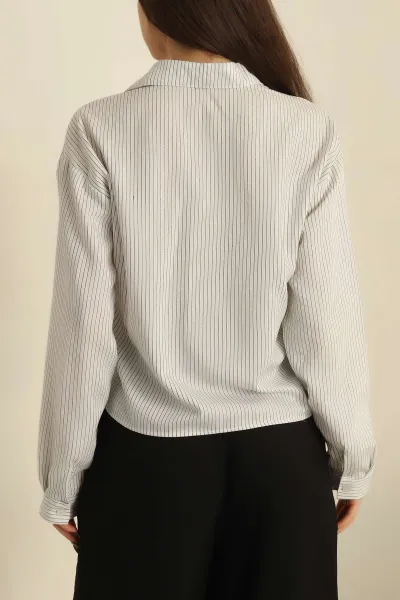 Beyaz Simli Çizgili Gömlek 253998