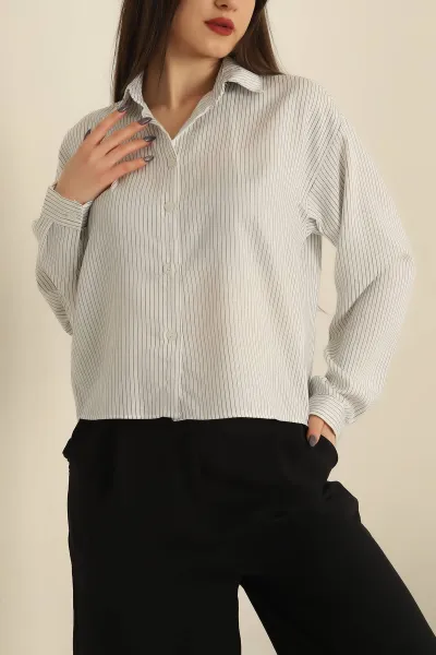 Beyaz Simli Çizgili Gömlek 253998
