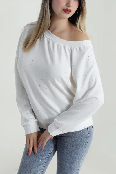 Beyaz Simli Likralı Oysho Kadın Bluz 486639