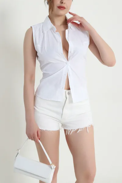 Beyaz Sırt Bağcıklı Poplin Kadın Gömlek 467756