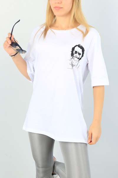 Beyaz Sırt Baskılı Bayan Tişört 65268