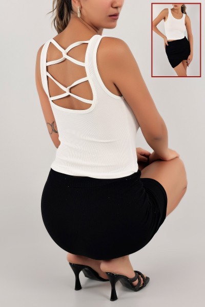 Beyaz Sırt Çapraz Tasarım Bluz 126733