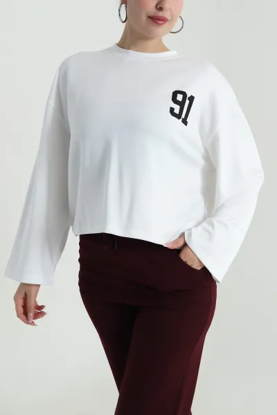 Beyaz Sırtı Baskılı Modal Kadın Üst 487892