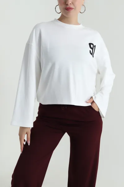 Beyaz Sırtı Baskılı Modal Kadın Üst 487892