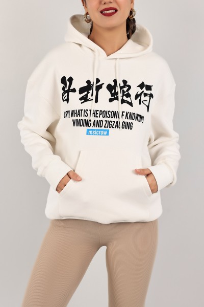 Beyaz Sırtı Baskılı Şardonlu Sweat 143399