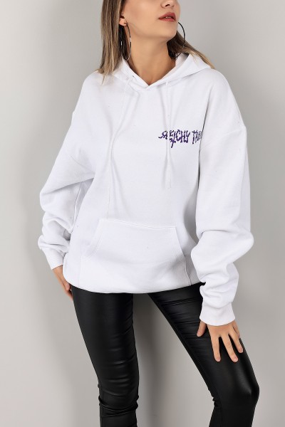 Beyaz Sırtı Baskılı Şardonlu Sweat 143404