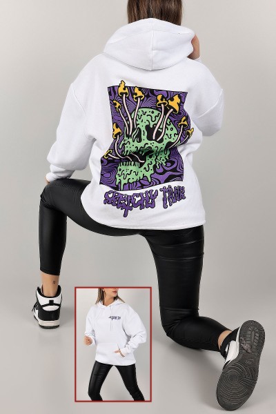 Beyaz Sırtı Baskılı Şardonlu Sweat 143404