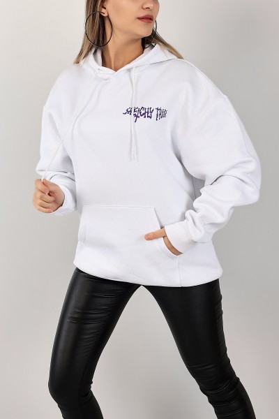 Beyaz Sırtı Baskılı Şardonlu Sweat 143404