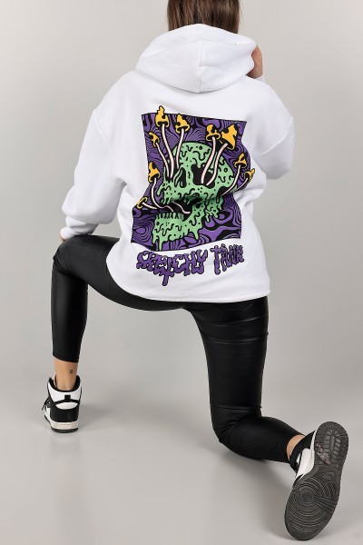 Beyaz Sırtı Baskılı Şardonlu Sweat 143404