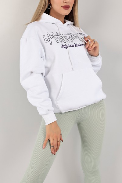 Beyaz Sırtı Baskılı Şardonlu Sweat 143406